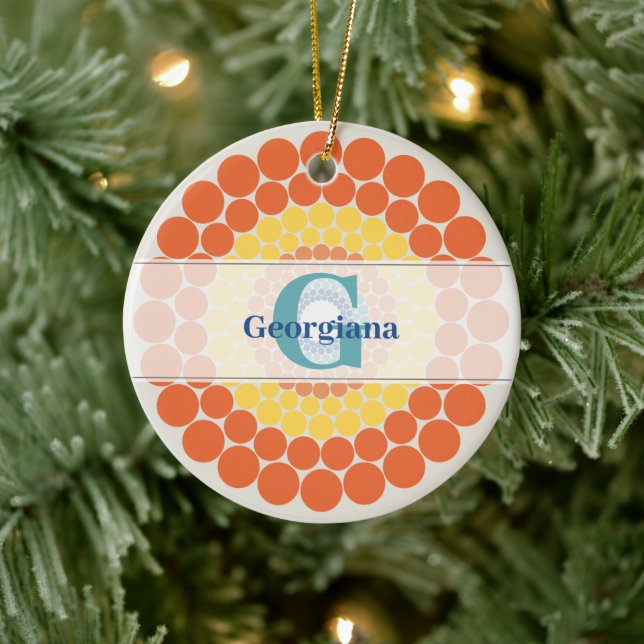 Monogrammed Radiant Aegean Summer Dot Mandala Ceramic Tree Decoration (Tree)