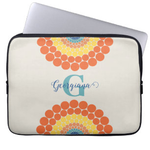 Monogrammed Radiant Aegean Summer Dot Mandala Laptop Sleeve