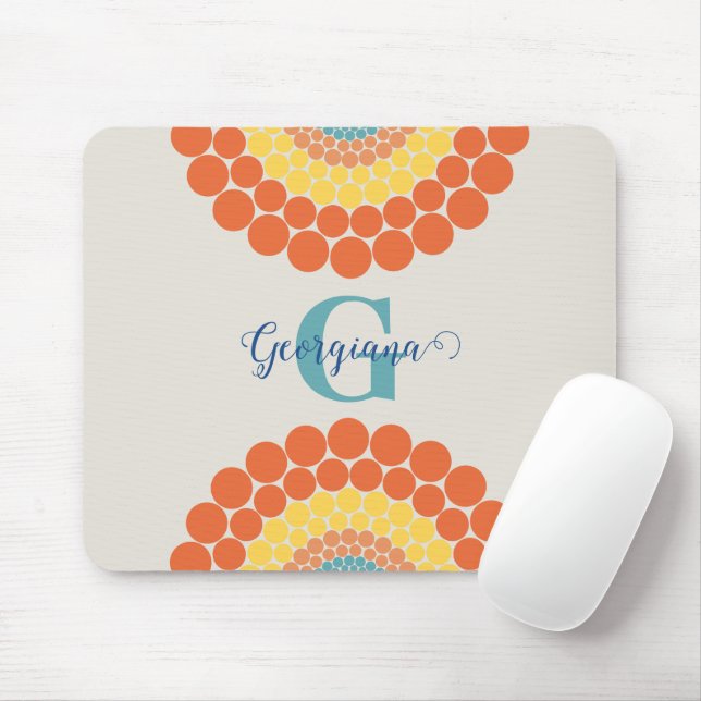 Monogrammed Radiant Aegean Summer Dot Mandala Mouse Mat (With Mouse)