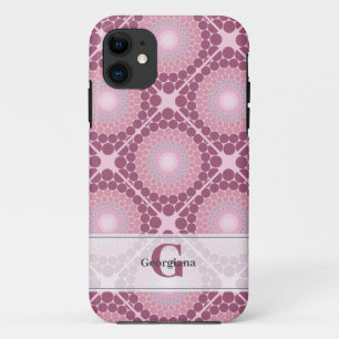 Monogrammed Radiant Dusky Rose Dot Mandala Tiled iPhone 11 Case