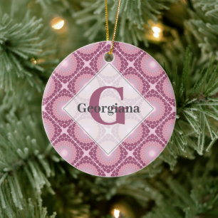 Monogrammed Radiant Dusky Rose Dot Mandala Tiled Ceramic Tree Decoration