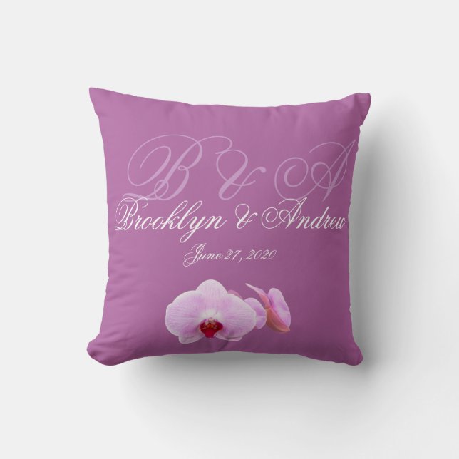Monogrammed Radiant Orchid Wedding Pillows (Front)