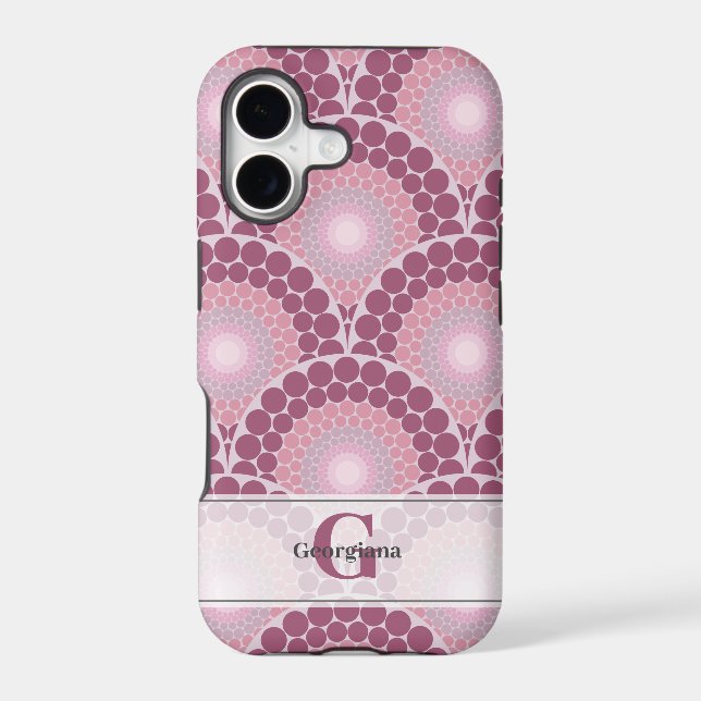 Monogrammed Radiant Pinks Dusky Rose Dot Mandala (Back)