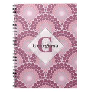 Monogrammed Radiant Pinks Dusky Rose Dot Mandala Notebook