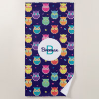 Monogrammed Rainbow Blue Owl Pattern Girls Animal