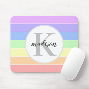 Monogrammed Rainbow Colorful Stripes Pattern Mouse Mat