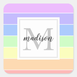 Monogrammed Rainbow Colourful Stripes Pattern Square Sticker