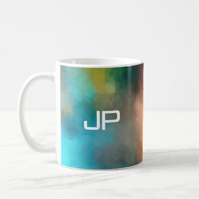 Monogrammed Rainbow Colours Colourful Abstract Coffee Mug (Left)