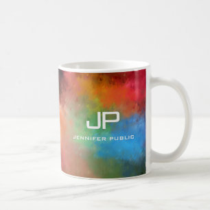 Monogrammed Rainbow Colours Colourful Abstract Coffee Mug