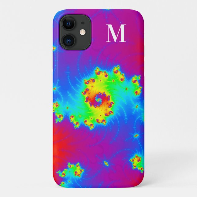 Monogrammed Rainbow Gradient Spiral Fractal Case-Mate iPhone Case (Back)