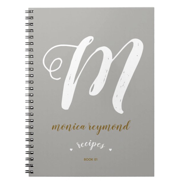 monogrammed recipe book for the chef . grey (Front)