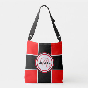 Monogrammed Red And Black Chequered Board Tote Bag