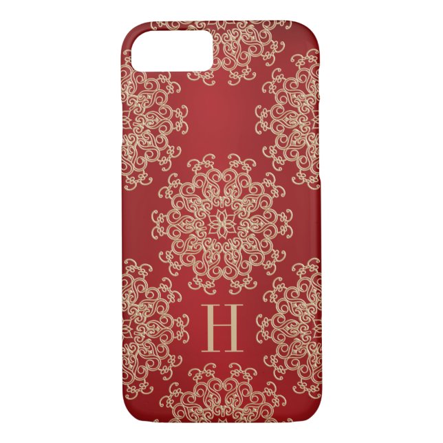 Monogrammed Red and Gold Exotic Medallion Case-Mate iPhone Case (Back)