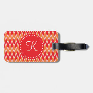 Monogrammed Red and Orange Chevorn Pattern Luggage Tag
