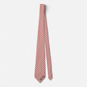 Monogrammed Red and White Gingham Checked Casual Tie