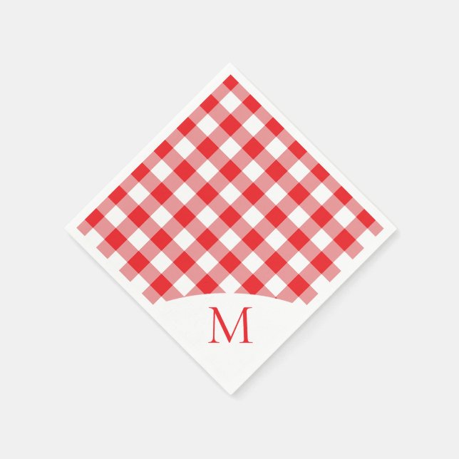 Monogrammed Red And White Gingham Napkin (Corner)