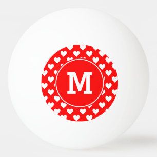 Monogrammed Red and White Heart Pattern Ping Pong Ball
