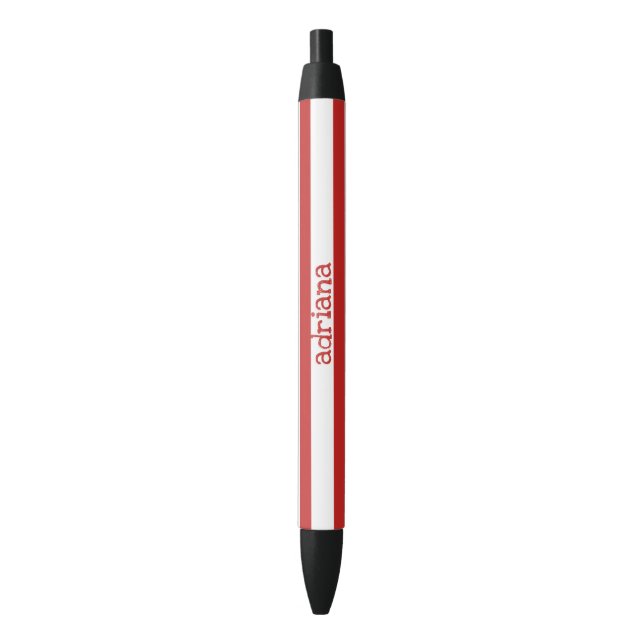 Monogrammed Red And White Stripes Black Ink Pen (Front Vertical)