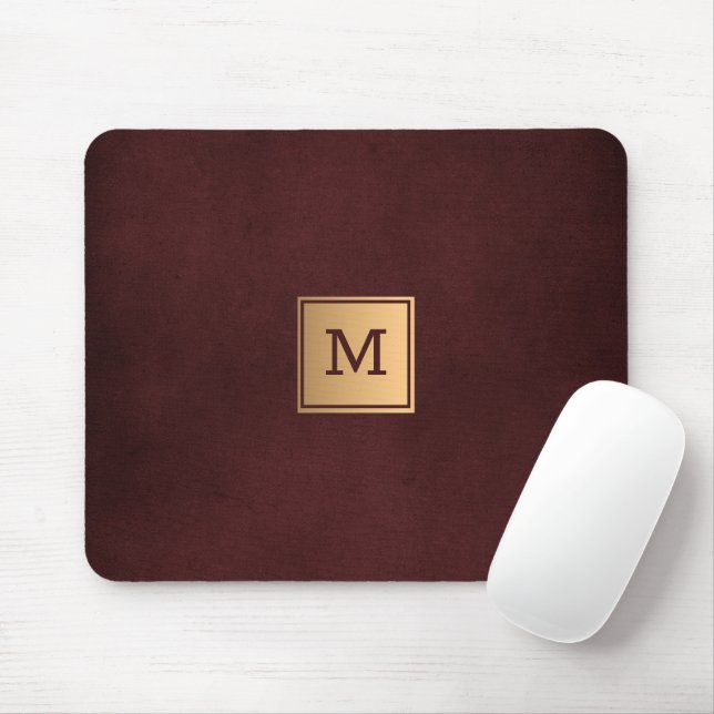 Monogrammed Red Background Mouse Mat (With Mouse)