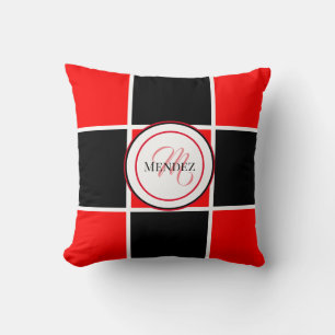 Monogrammed Red / Black Throw Pillow