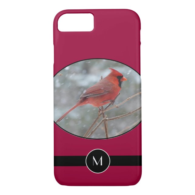Monogrammed Red cardinal in Winter Case-Mate iPhone Case (Back)