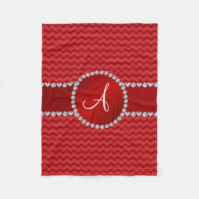 Monogrammed red chevrons fleece blanket (Front)