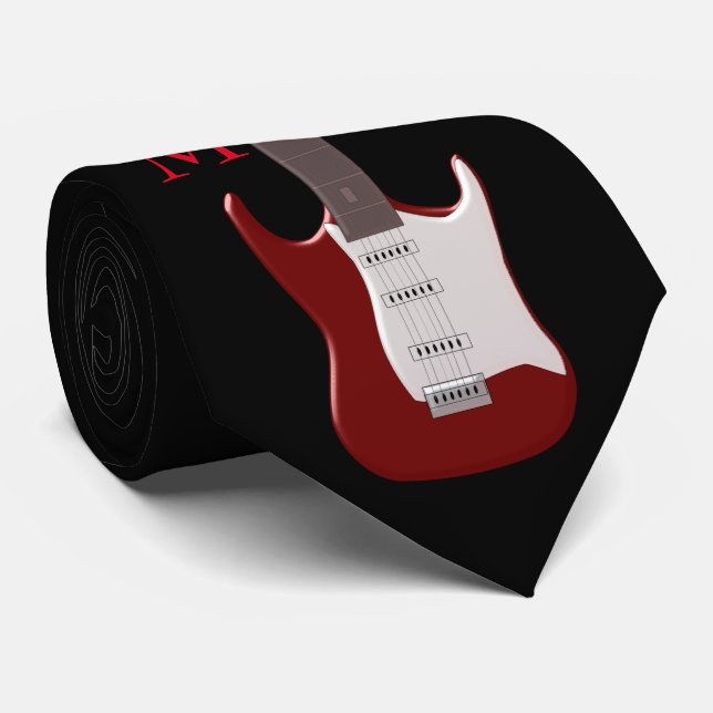 Monogrammed Red Electric Guitar Tie (Rolled)