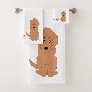 Monogrammed Red Goldendoodle Dog Design Bath Towel Set