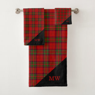 Monogrammed Red Green Plaid Pattern Bath Towel Set