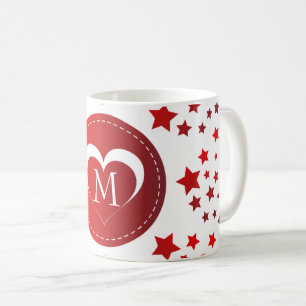 Monogrammed Red Heart And Stars Coffee Mug