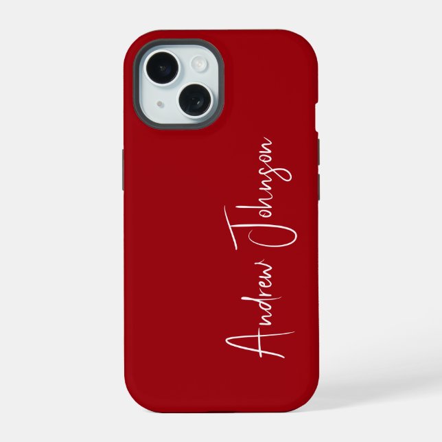 Monogrammed Red  iPhone 15 Case (Back)