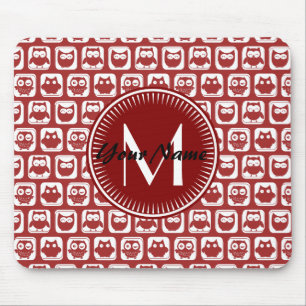 Monogrammed Red Owls, Personalised Name Mouse Mat