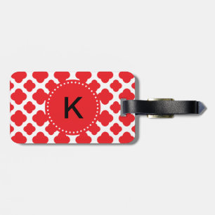 Monogrammed Red Quatrefoil Pattern Luggage Tag