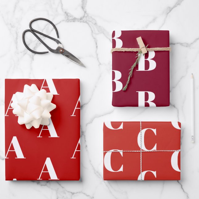 Monogrammed red shades custom Initial Letter Wrapping Paper Sheet (Front)