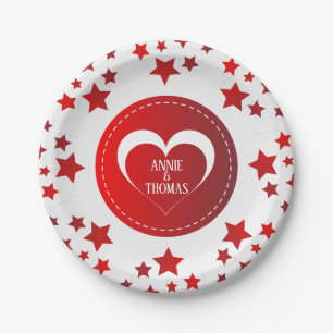 Monogrammed Red Stars And Heart Paper Plate