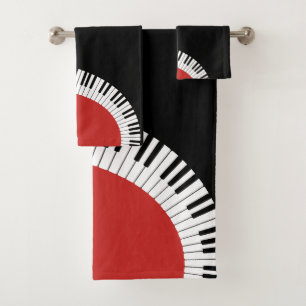 Monogrammed red white and black piano design bath towel set