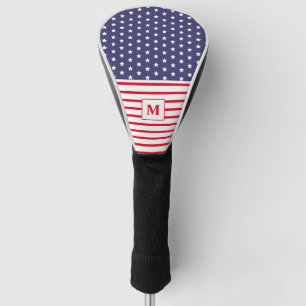 Monogrammed Red White and Blue American Flag Golf Head Cover