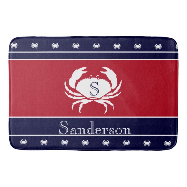Monogrammed Red White Black Crab Kitchen Rug (Front)