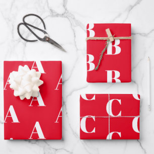 Monogrammed red white custom Initial letter Wrapping Paper Sheet