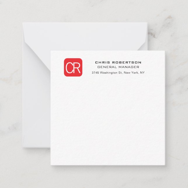 Monogrammed Red White Professional Plain Card (Front)