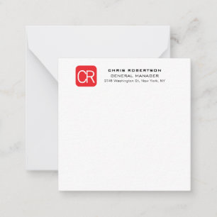 Monogrammed Red White Professional Plain Card