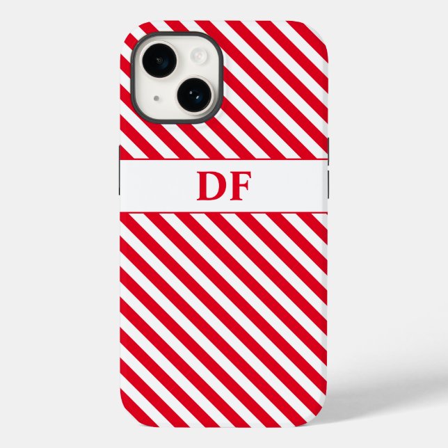 Monogrammed Red/White Stripes Case-Mate iPhone Case (Back)
