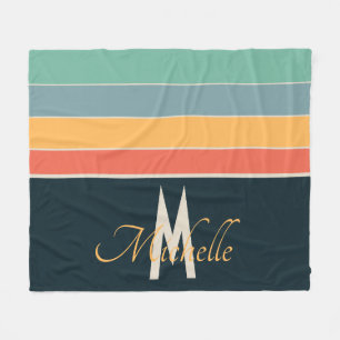 Monogrammed Retro 70s Colourful Stripe Custom Name Fleece Blanket