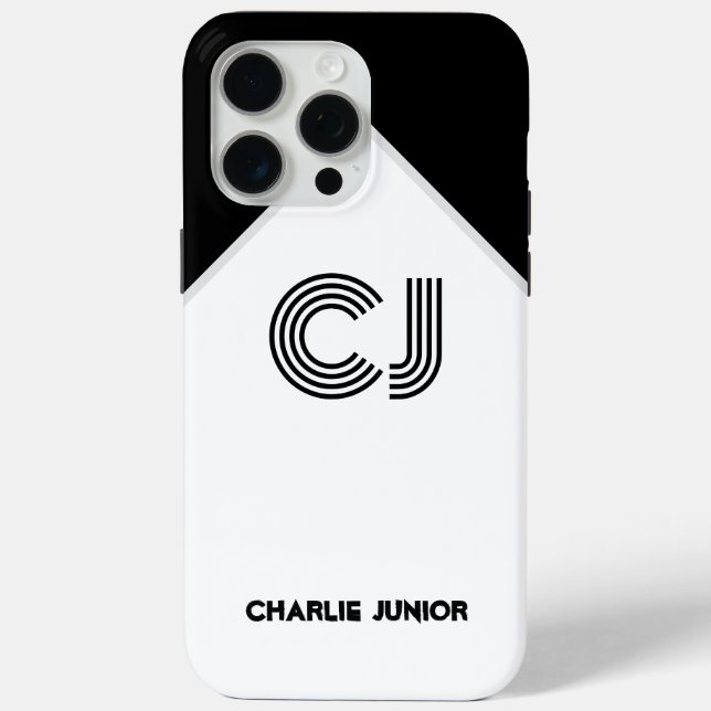 Monogrammed Retro Black & White Colour Block Case-Mate iPhone Case (Back)