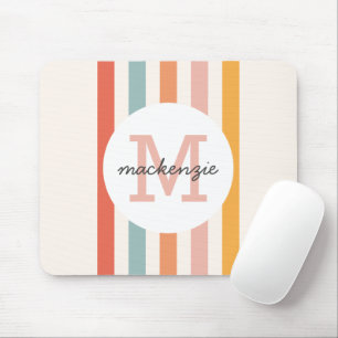 Monogrammed Retro Colorful Stripes Personalized Mouse Mat