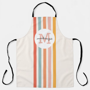 Monogrammed Retro Colourful Stripes Personalised Apron