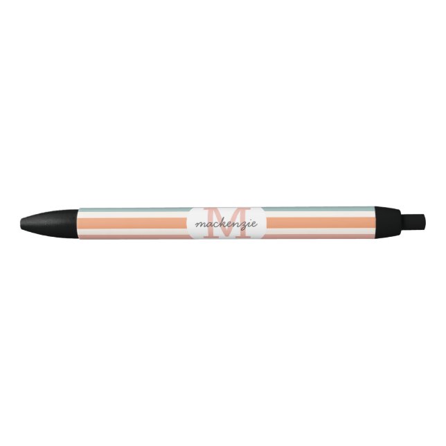 Monogrammed Retro Colourful Stripes Personalised Black Ink Pen (Front)