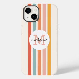 Monogrammed Retro Colourful Stripes Personalised Case-Mate iPhone 14 Case