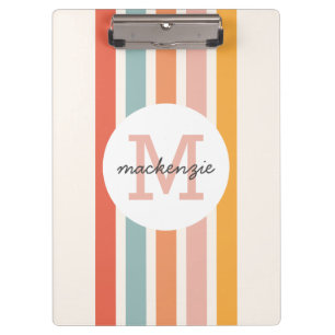 Monogrammed Retro Colourful Stripes Personalised Clipboard
