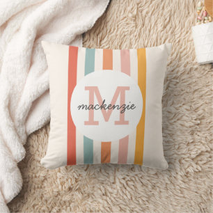 Monogrammed Retro Colourful Stripes Personalised Cushion